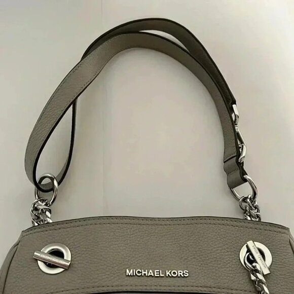 MICHAEL KORS CONVERTIBLE GREY PEBBLED CROSSBODY PURSE SHOULDER BAG SILVER ACCENT - Picture 9 of 12